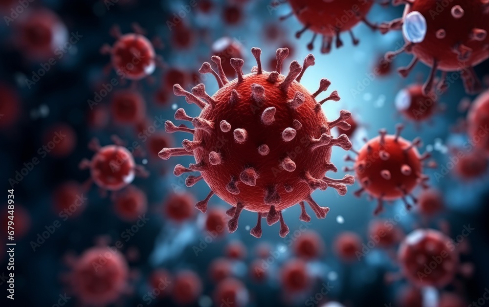 Red virus or bacteria macro in the body of person infected with coronavirus AI