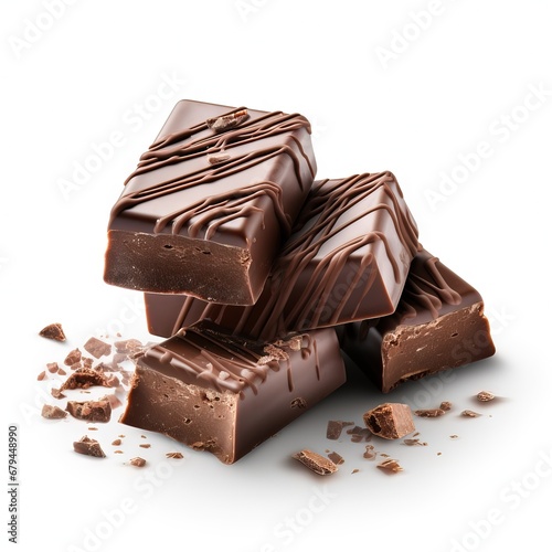 Close up of Chocolate Candy With Chocolate Slice on white background Generative AI