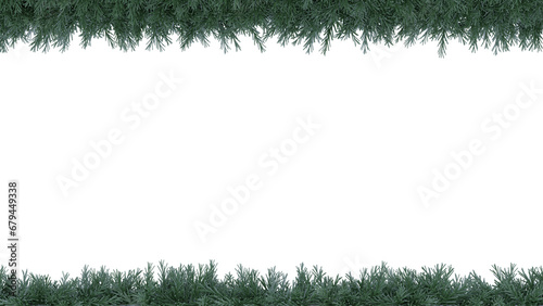 Border of isolated green Christmas tree branches along the edge on a transparent background with copy space PNG