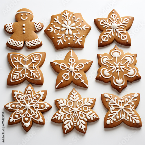 Gingerbread cookies on white background. AI Generative.