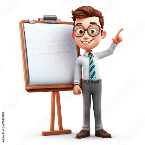 Teacher at the Board, clip art, white background illustration in cartoon style for creating