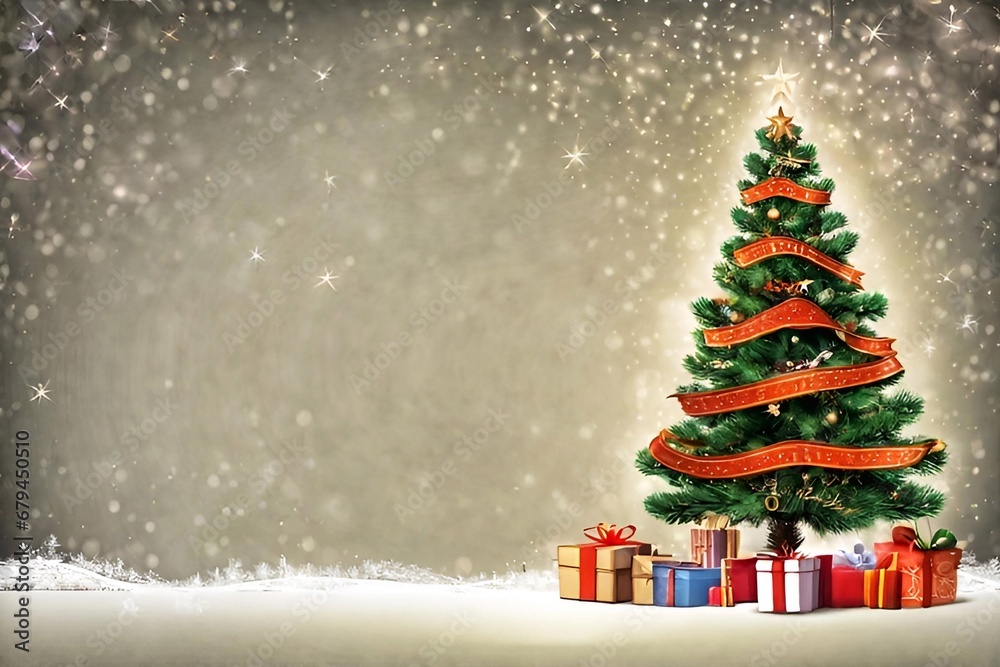 Christmas background,christmas tree with gifts