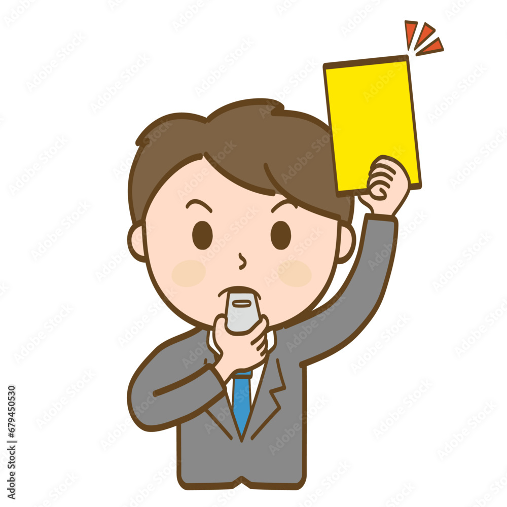 イエローカードを出して警告する男性ビジネスマンのイラスト