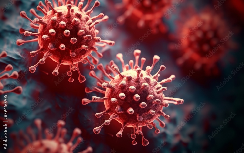 Red virus or bacteria macro in the body of person infected with coronavirus AI Red virus or bacteria macro in the body of person infected with coronavirus AI