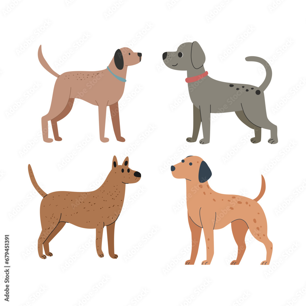 collection of flat illustrations of dog animals