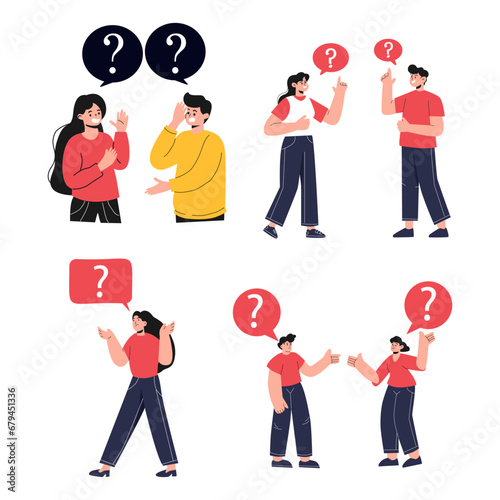 collection of flat illustrations of confused people