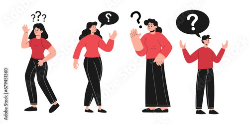 collection of flat illustrations of confused people