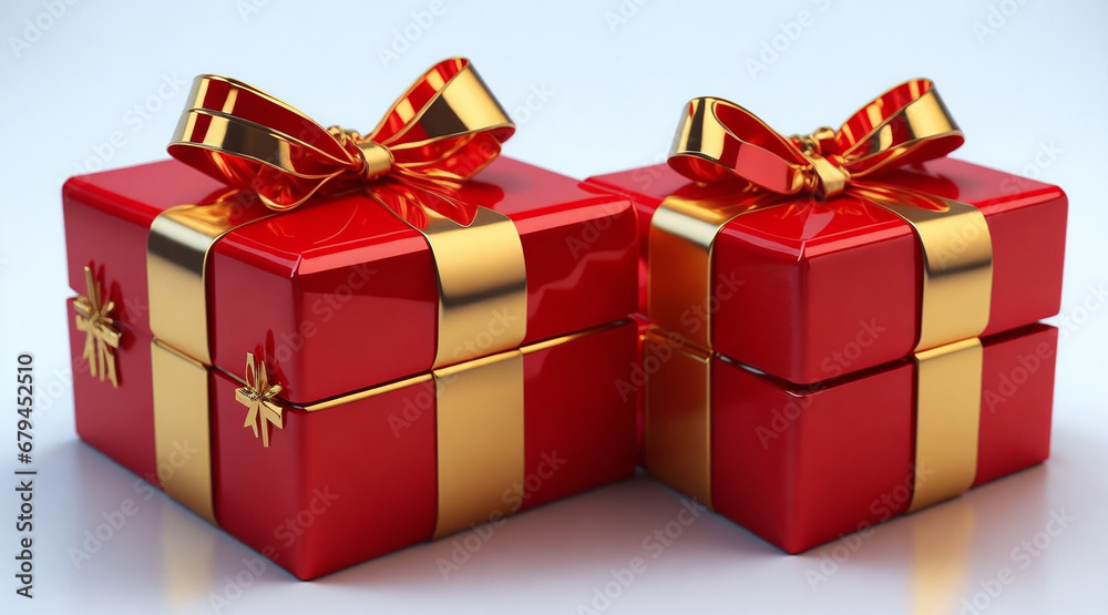 Obraz premium red gift box with gold ribbon white background Generative AI