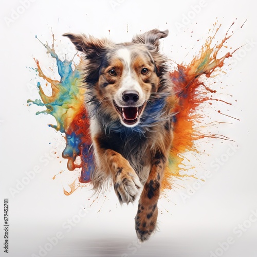 illustration of An energetic and playful dog sprinting in vibrant colors Generative AI © Tony
