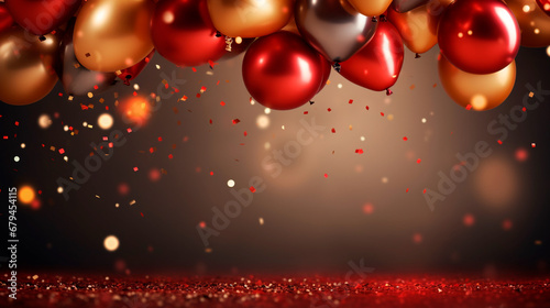 Wallpaper Mural Celebration party banner background with red, gold balloons, carnival, festival or birthday balloon red background, red celebration background template Torontodigital.ca