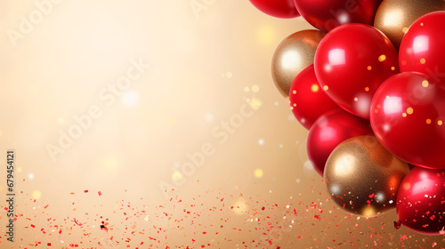 Celebration party banner background with red  gold balloons  carnival  festival or birthday balloon red background  red celebration background template