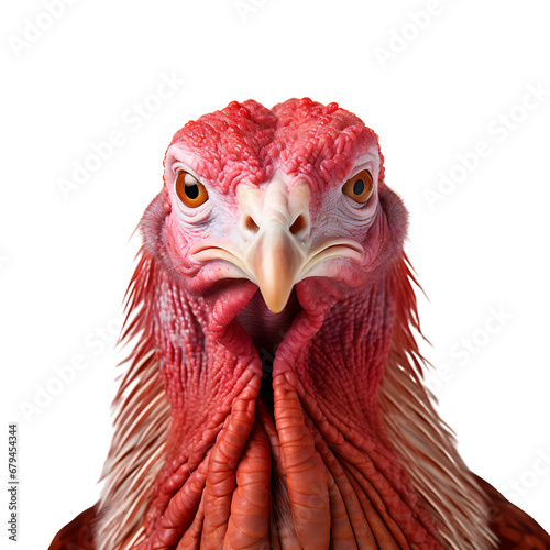 Close up of a wild turkey isolated on white background