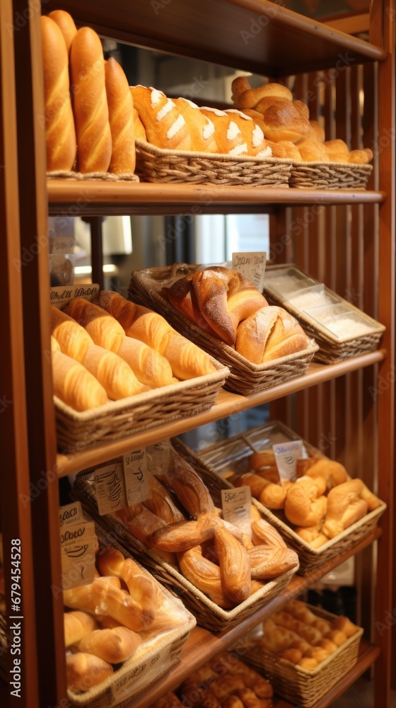 A shelf with bread. Generative AI.