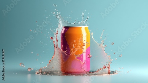 product mockup of a soda can with water splash photography photo