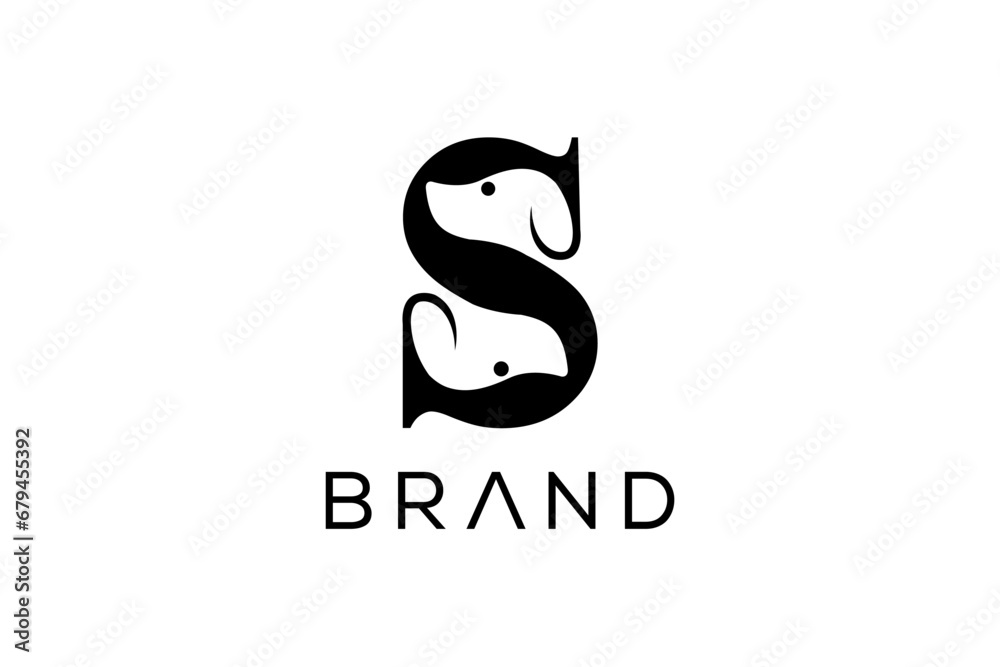 Fototapeta premium Initial Letter S and hidden Dog head Logo