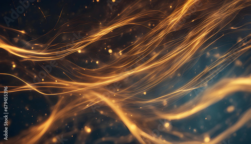 smoothly flowing particles swarm with glowing golden trails. photo