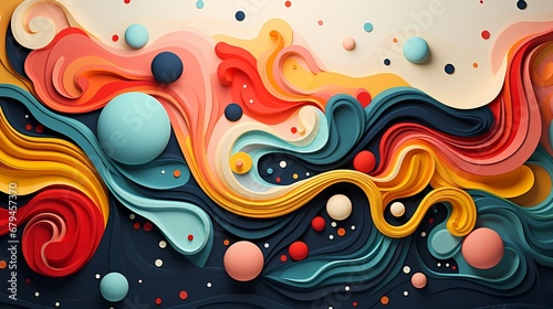 Vibrant Abstract Paper Waves and Spheres Artwork