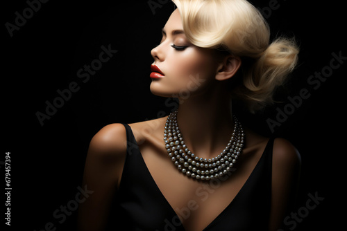 A woman with blond hair wearing a necklace