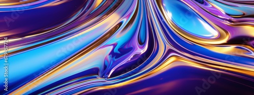 Metal chrome liquid background abstract texture silver gradient 3d pattern design fabric. Liquid metal wave chrome hologram iridescent shiny wavy rainbow purple neon fluid reflection mercury pink blur
