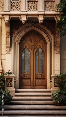 Focus on unique architectural details of a house  such as a stylish front door  ornate windows  or interesting roof lines  showcasing the individual character of homes  background image  AI generated
