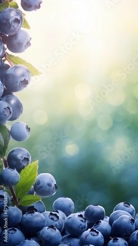 Sunbeams background fresh Blueberry frame art with space for text, background image, AI generated
