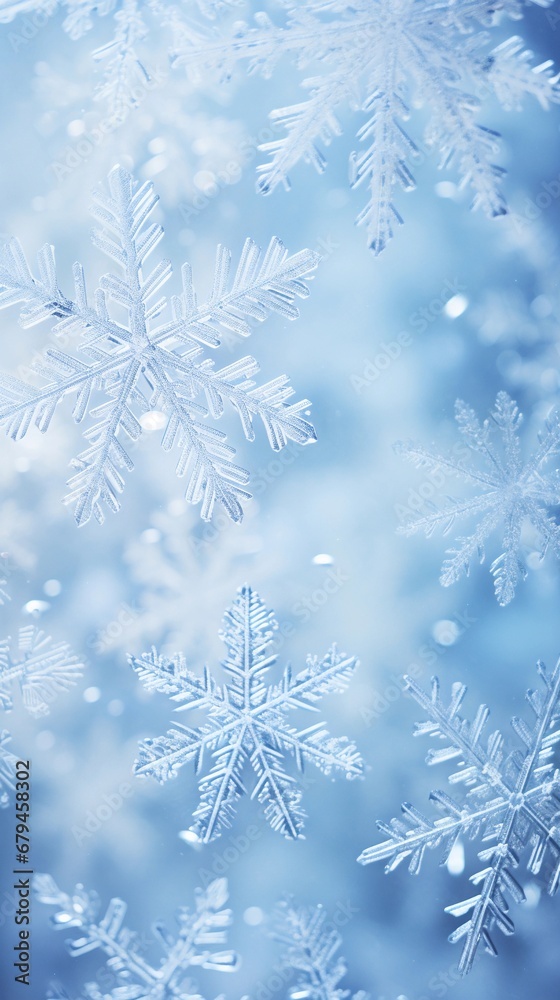 Fototapeta Winter background snowflakes frame art with space for text, background image, AI generated