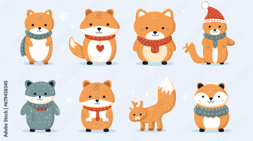 Fototapeta premium Christmas stickers on transparent background, Christmas, holiday decoration material, vector illustration