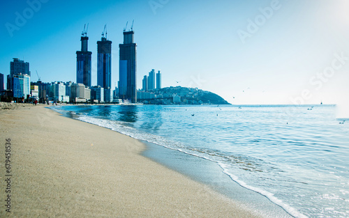 landscape view of Haeunde beach in Busan, South korea.  photo