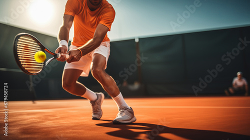 male tennis player aiming to hit tennis ball in hardcourt tennis competition photo