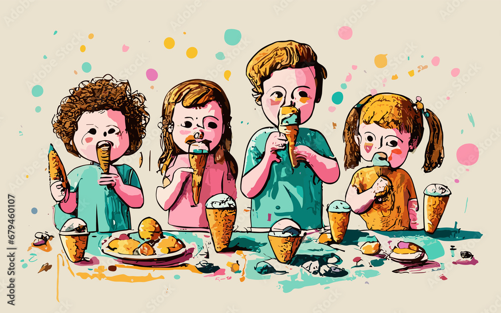 Children's Artistic Adventure with Ice Cream in a Crayon Kaleidoscope of Colors Children's Artistic Adventure with Ice Cream in a Crayon Kaleidoscope of Colors