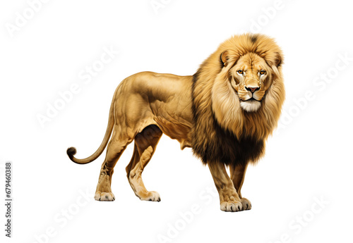 Golden lion No shadows  highest details  sharpness throughout the image  highest resolution  lifelike  white background 