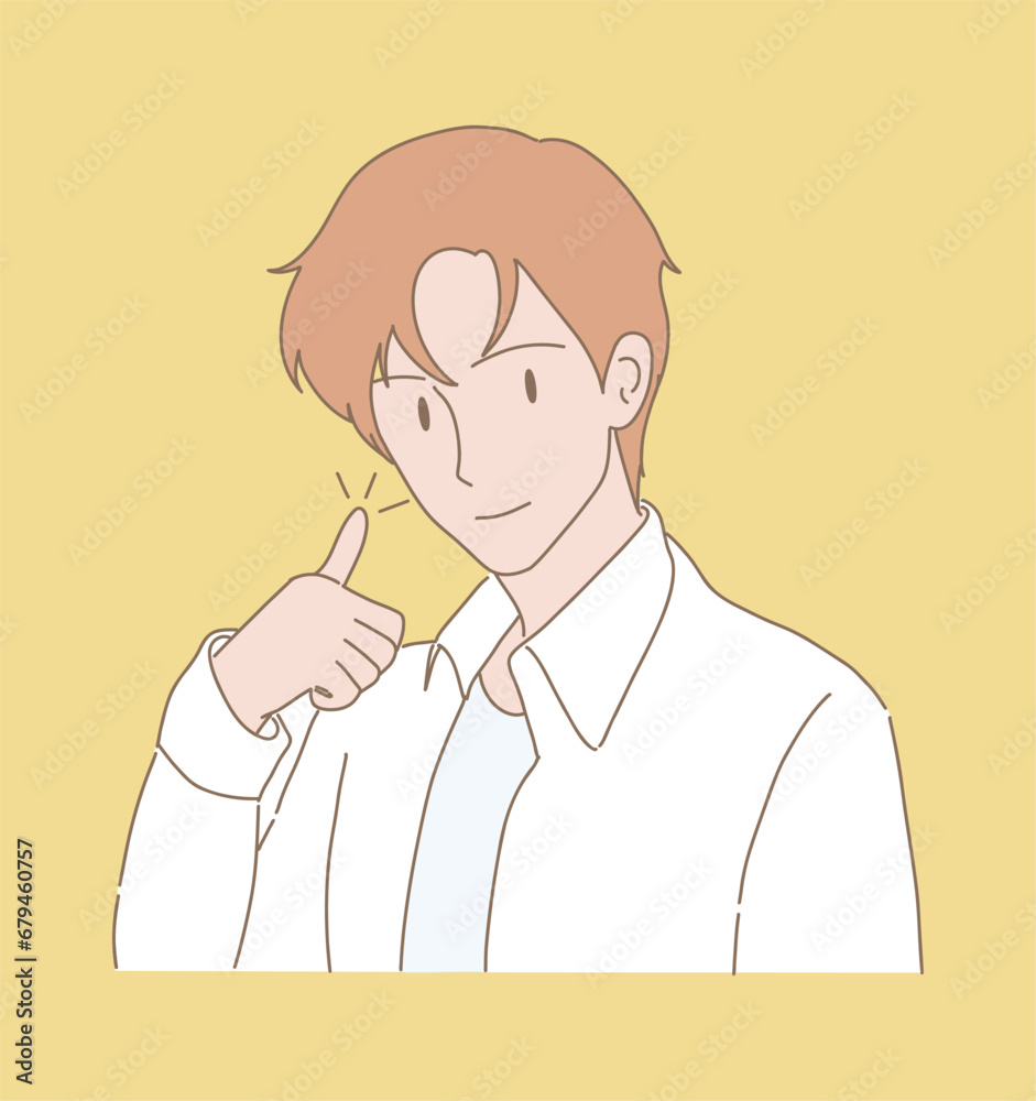 Smiling man in shirt, standing and showing thumb up positive gesture. Hand drawn flat cartoon character vector illustration. Smiling man in shirt, standing and showing thumb up positive gesture. Hand drawn flat cartoon character vector illustration.
