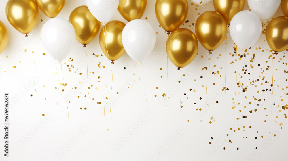 Gold shiny confetti and gold balloons only, AI Generative.