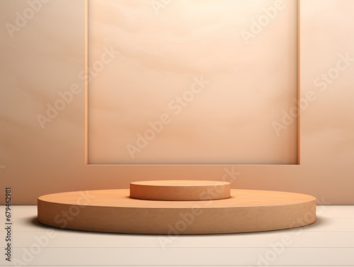 round platform Podium Display Mockup. Minimal mockup for product showcase banner. Modern promotion. Geometric shape background with empty space. Sienna color. 3D style imitation.