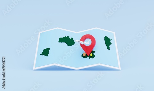 Red pin symbol and GPS location navigation map with navigation markers Search for tourist attractions around the world by plane and suitcase. 3D illustration