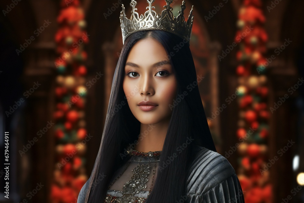 Portrait of a beautiful asian woman with crown on her head