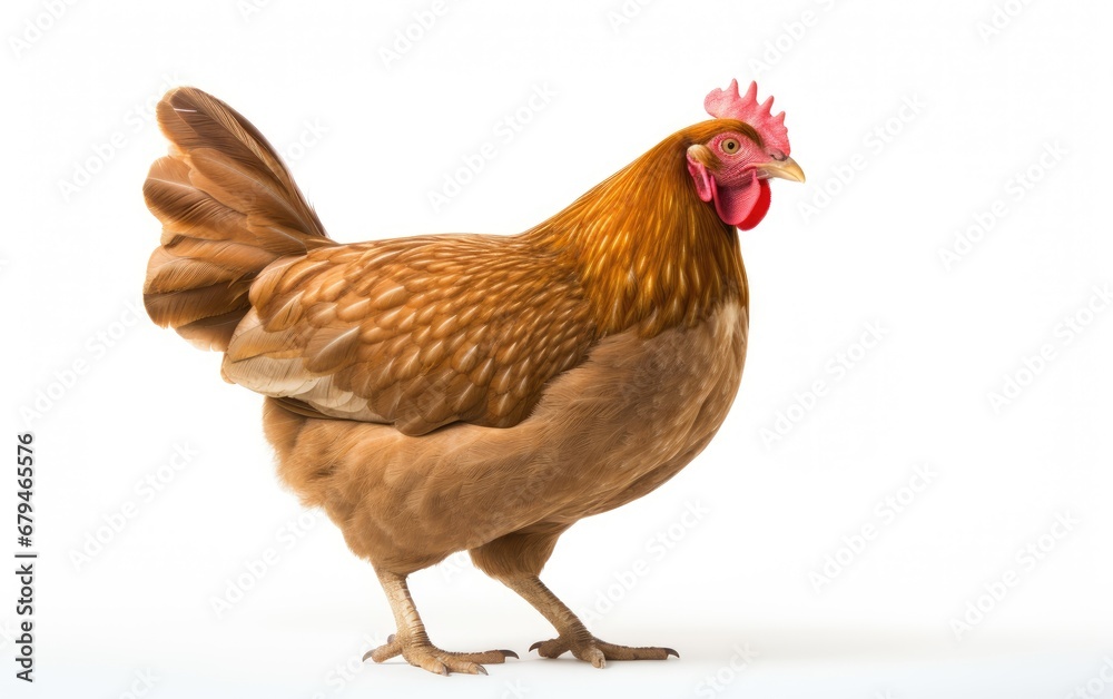 beautiful purebred brown chicken on a white background