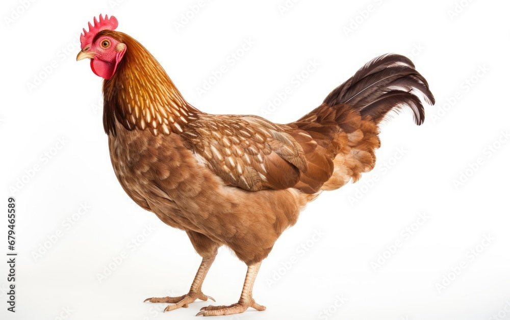 Young brown hen isolated on white background