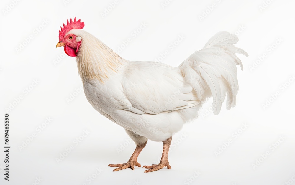Fototapeta premium White hen isolated on white on white background.
