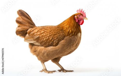 beautiful purebred brown chicken on a white background