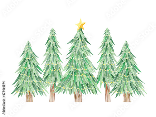 Watercolor Christmas tree  Decorative Christmas ornament on white background.  