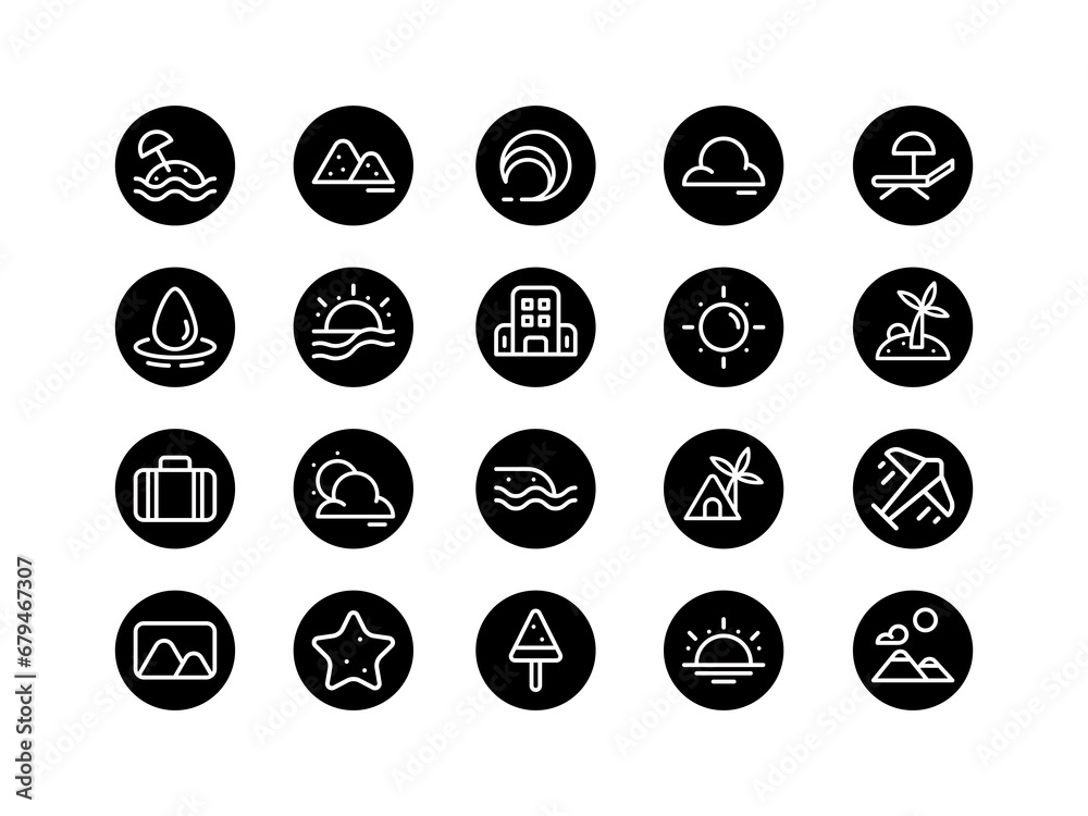 Summer Icon Circular Outline Style. Holiday and Vacation Icons Collection Perfect for Websites, Landing Pages, Mobile Apps, and Presentations. Suitable for User Interface or User Experience UI UX.