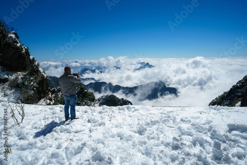 Fansipan mountain top covered by snow in Sa Pa, Vietnam photo