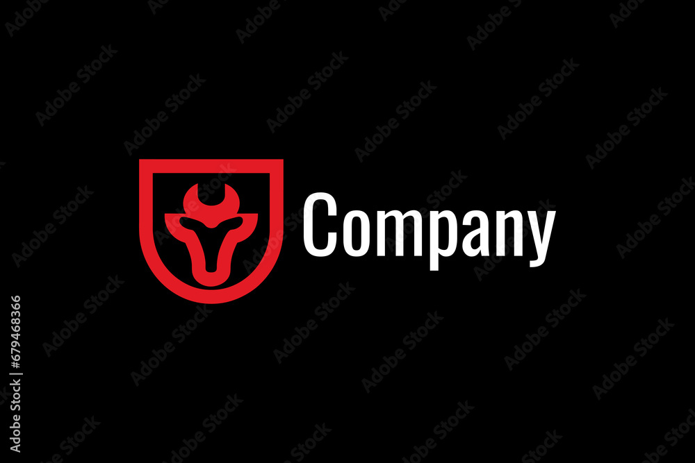 Simple Bull Bison Head with Shield logo design vector Simple Bull Bison Head with Shield logo design vector