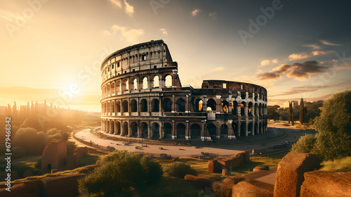 The ancient city of Rome, with its iconic landmarks like the Colosseum and the Roman Forum, travel place. Ai Generated.NO.04