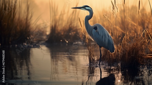 heron on canvases among the reeds photo