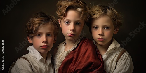 boys with short hair, in the style of classical portraiture, generative AI photo