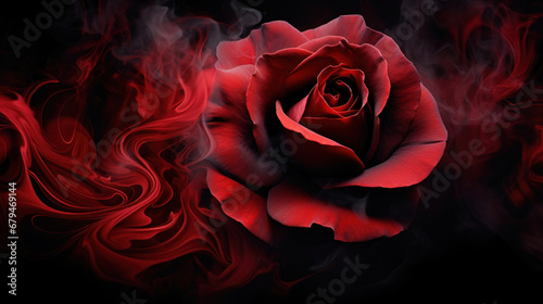 Red rose wrapped in smoke swirl on black background #679469144
