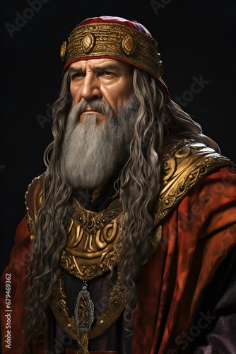 Portrait of a wise man in a medieval costume on a black background