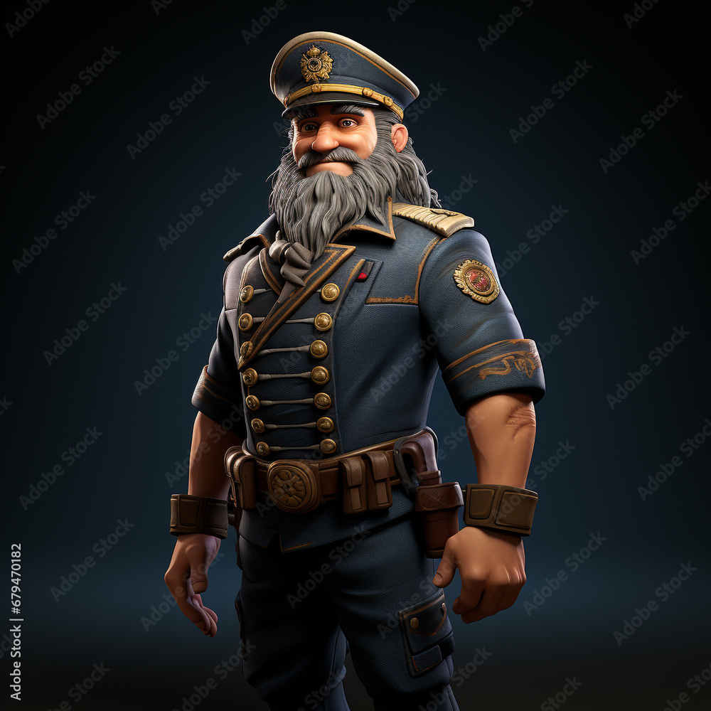 Naklejka premium 3D cartoon of a captain